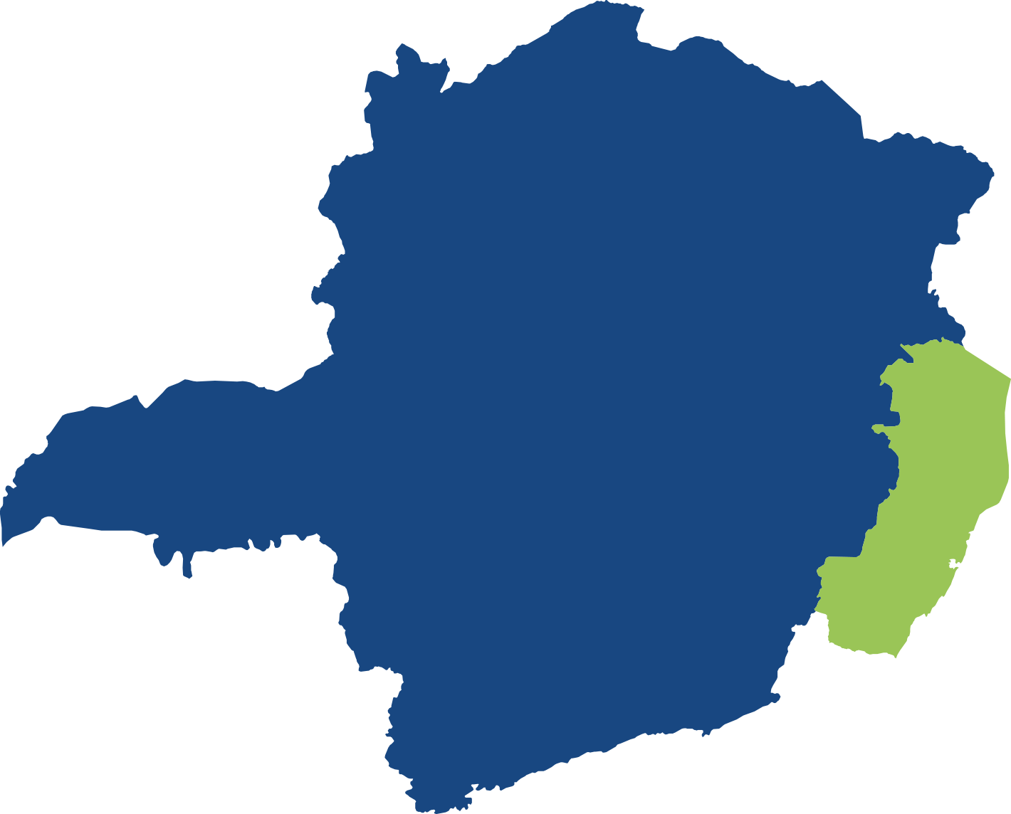 Mapa de Minas Gerais e Espírito Santo com as unidades da Avanço